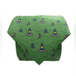 Haspel Silk Tie Green Nautical Tipped Bar Tac Keeper Loop 60”x3.25” 80s to 90s